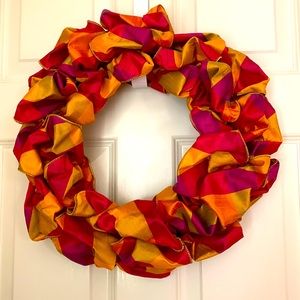 15 Inch Colorful Fabric Wire Wreath. Hanger Included
